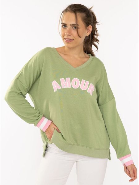 Zwillingsherz Sweter "Amour" w kolorze zielono-jasnoróżowym rozmiar: L/XL. Różowe swetry Zwillingsherz, l, bez wzorów, bez ramiączek. Za 187.96 zł.