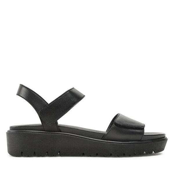 Sandały Ara. Czarne sandały ara, bez wzorów, bez obcasa, na płaskiej podeszwie, bez zapięcia. Za 259.99 zł.