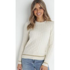 Beżowy Sweter Taelor. Brązowe swetry Born2be, na zimę, m, z aplikacjami, z dzianiny, klasyczne, bez ramiączek. W wyprzedaży za 90.99 zł.