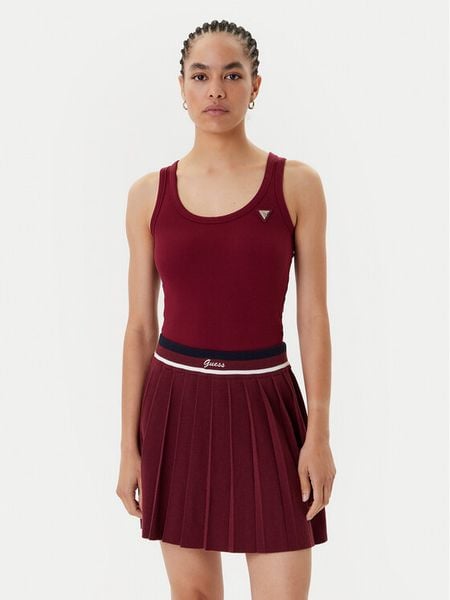 Guess Top V4YP06 K8RT2 Bordowy Regular Fit. Czerwone topy Guess, m, z aplikacjami, z wiskozy, bez kołnierzyka, bez ramiączek. Za 99.99 zł.