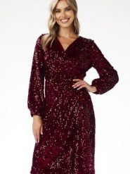 Sukienka Model A699 Claret - awama. Sukienki Awama, na imprezę, l, bez wzorów, z weluru, bez kołnierzyka, plus size, bez ramiączek, midi, dopasowane. Za 563.97 zł.