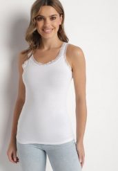 Biały Top z Bawełny Ozdobiony Koronką Arithana. Białe topy Born2be, l, z aplikacjami, z bawełny, eleganckie, bez kołnierzyka, bez ramiączek. W wyprzedaży za 21.24 zł.