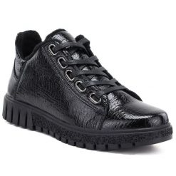 Skórzane botki damskie lakierowane czarne Vinceza 133122. Czarne botki VINCEZA, bez wzorów, z lakierowanej skóry, eleganckie, bez obcasa, bez zapięcia. Za 199.99 zł.
