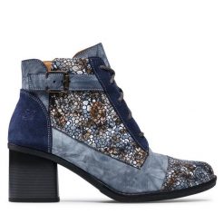Botki Maciejka. Niebieskie botki Maciejka, bez wzorów, bez obcasa, na słupku, bez zapięcia. Za 299.99 zł.