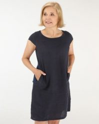 Gładka sukienka z lnu. Sukienki Unisono, l, bez wzorów, prążkowane, bez kołnierzyka, bez ramiączek, mini. Za 199.00 zł.