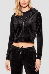 JUICY COUTURE Czarna bluza Madison Outline, Rozmiar M. Czarne bluzy Juicy Couture, m, bez wzorów, bez ramiączek, z kapturem. Za 499.99 zł.