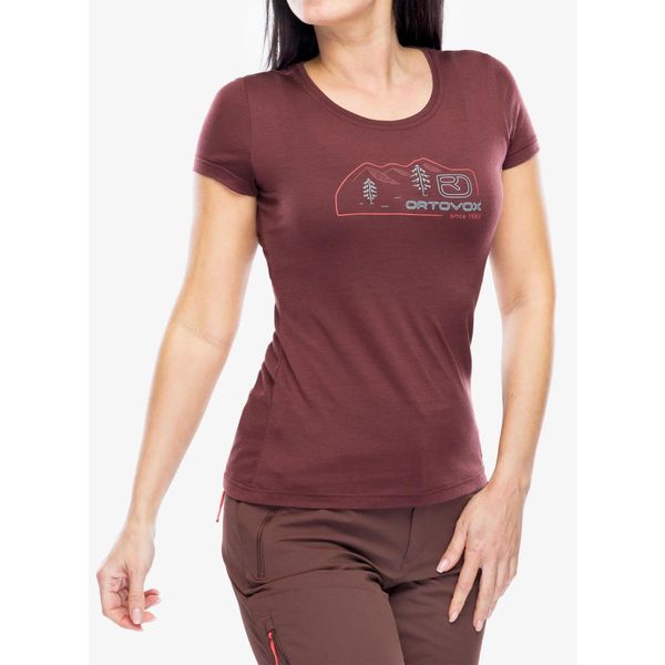 Koszulka merino damska Ortovox 140 Cool Vintage Badge TS. Czerwone t-shirty sportowe ORTOVOX, bez wzorów, bez ramiączek. Za 293.99 zł.