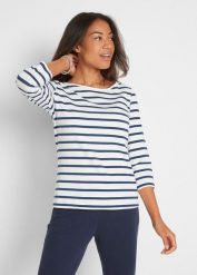 Bluzka z długim rękawem z czystej bawełny organicznej. Białe bluzki bonprix, bez wzorów, z bawełny, bez kołnierzyka, bez ramiączek. Za 64.99 zł.