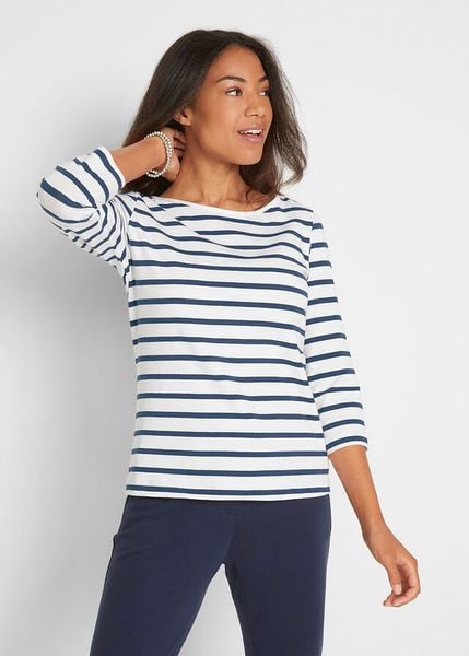 Bluzka z długim rękawem z czystej bawełny organicznej. Białe bluzki bonprix, bez wzorów, z bawełny, bez kołnierzyka, bez ramiączek. Za 64.99 zł.