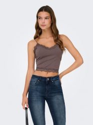 ONLY Top w kolorze brązowym rozmiar: M/L. Brązowe topy ONLY, l, bez wzorów, z koronki, bez kołnierzyka, bez ramiączek. Za 39.68 zł.