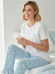 Piżama dwuczęściowa z motywem dalmatyńczyków - niebieski. Niebieskie piżamy Sinsay, l, bez wzorów, bez kołnierzyka, bez ramiączek. Za 49.99 zł.