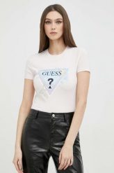 Guess t-shirt damski kolor różowy. Czerwone t-shirty Guess, l, z aplikacjami, z bawełny, bez kołnierzyka, bez ramiączek. Za 189.99 zł.
