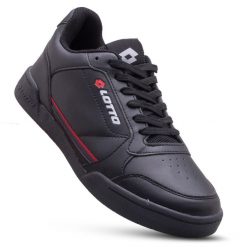 Buty sportowe LOTTO NANDU sneakersy. Czarne buty sportowe lifestyle Lotto, bez wzorów, bez zapięcia, trekkingowe. W wyprzedaży za 129.00 zł.