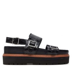 Sandały Clarks. Czarne sandały Clarks, bez wzorów, bez obcasa, na płaskiej podeszwie, bez zapięcia. Za 299.99 zł.