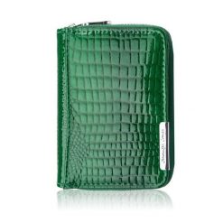 Portfel damski skórzany mini zielony skóra naturalna lakierowana croco SP-18-CGRN. Zielone portfele bez wzorów, z lakierowanej skóry. Za 59.00 zł.