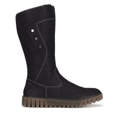 Kozaki Rieker. Czarne kozaki Rieker, bez wzorów, bez obcasa, na płaskiej podeszwie, bez zapięcia. Za 272.99 zł.