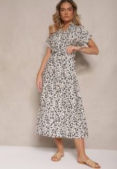 Czarna Koszulowa Sukienka z Bawełny w Kwiatowy Print z Wiązanym Paskiem Amoisse. Czarne sukienki Renee, na co dzień, l, bez wzorów, z bawełny, eleganckie, bez kołnierzyka, bez ramiączek, midi, koszulowe. W wyprzedaży za 99.99 zł.