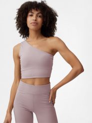 4F Crop top slim na jedno ramię damski L. Fioletowe topy 4f, l, bez wzorów, z dzianiny, bez kołnierzyka, bez ramiączek. W wyprzedaży za 29.99 zł.