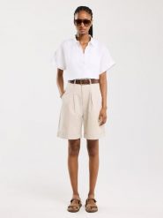 BIG STAR Bluzka w kolorze białym rozmiar: XL. Białe bluzki BIG STAR, xl, bez wzorów, ze lnu, retro, bez kołnierzyka, bez ramiączek. Za 129.99 zł.