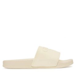 Klapki Guess. Białe klapki Guess, z aplikacjami, bez obcasa, bez zapięcia. Za 199.99 zł.