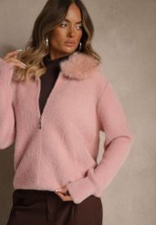 Różowy Zasuwany Kardigan z Wełną z Futerkowym Kołnierzem Asiste. Czerwone swetry Renee, s, z aplikacjami, z wełny, bez ramiączek. Za 119.99 zł.