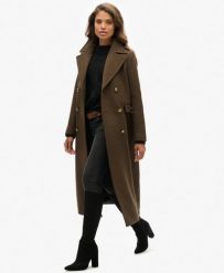Superdry Dwurzędowy płaszcz z mieszanki wełny – slim fit. Zielone płaszcze Superdry, bez wzorów, z wełny, militarne, bez kaptura. Za 1,063.75 zł.