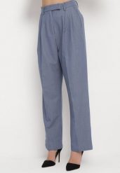 Granatowe Garniturowe Spodnie z Wysokim Stanem i Szerokimi Nogawkami Cerda. Niebieskie jeansy Born2be, l, bez wzorów, z jeansu, eleganckie, z podwyższonym stanem. Za 159.99 zł.