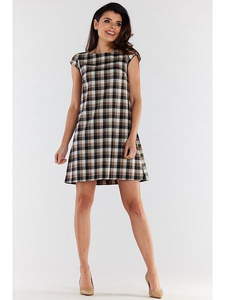 Awama Sukienka w kolorze beżowo-brązowym rozmiar: M. Brązowe sukienki Awama, m, bez wzorów, bez kołnierzyka, bez ramiączek, mini, rozkloszowane. Za 122.67 zł.