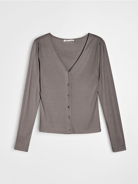 Prążkowana bluzka z wiskozy - brązowy. Brązowe bluzki Sinsay, l, bez wzorów, prążkowane, bez kołnierzyka, bez ramiączek. Za 35.99 zł.