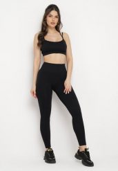 Czarny Komplet Sportowy Biustonosz na Ramiączkach i Legginsy z Gumką w Pasie Nadlira. Czarne legginsy Born2be, m, bez wzorów, na fitness i siłownię. W wyprzedaży za 72.24 zł.