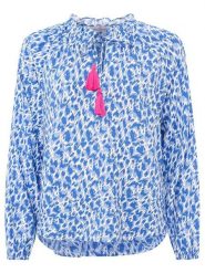 Zwillingsherz Bluzka "Colorful Leopard" w kolorze niebiesko-białym rozmiar: L/XL. Białe bluzki Zwillingsherz, l, z aplikacjami, z wiskozy, bez kołnierzyka, bez ramiączek. Za 105.63 zł.