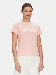 Guess T-Shirt V5GI02 K9RM1 Różowy Slim Fit. Czerwone t-shirty Guess, l, z aplikacjami, z bawełny, bez kołnierzyka, bez ramiączek. Za 119.99 zł.