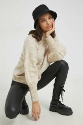 Only sweter z domieszką wełny damski kolor beżowy z półgolfem. Brązowe swetry ONLY, l, bez wzorów, z dzianiny, bez ramiączek. W wyprzedaży za 99.99 zł.