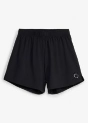Szorty sportowe z wszytymi kolarkami, 2 w 1, szybkoschnące. Czarne szorty sportowe bonprix, bez wzorów. Za 99.99 zł.