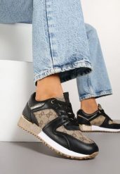 Czarno-Brązowe Sneakersy z Ozdobnymi Przeszyciami i Metaliczną Wstawką Miltia. Czarne buty sportowe lifestyle Born2be, bez wzorów, sportowe, bez zapięcia. W wyprzedaży za 63.74 zł.
