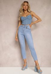 Jasnoniebieskie Jeansy o Dopasowanym Fasonie Skinny Galeth. Niebieskie jeansy Renee, l, z aplikacjami, z jeansu, eleganckie. W wyprzedaży za 83.99 zł.