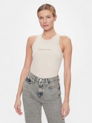 Calvin Klein Jeans Top Hero Monologo Rib Tank J20J222975 Écru Regular Fit. Topy Calvin Klein Jeans, l, bez wzorów, z bawełny, bez kołnierzyka, bez ramiączek. Za 129.99 zł.