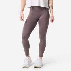 Legginsy do treningu siłowego damskie Domyos. Czarne legginsy DOMYOS, bez wzorów, z materiału, sportowe, długie. Za 149.99 zł.