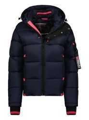Geographical Norway Kurtka zimowa "Calix" w kolorze granatowo-różowym rozmiar: S. Niebieskie kurtki Geographical Norway, na zimę, s, z aplikacjami, z puchu, bez kaptura. Za 290.82 zł.