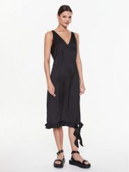 Remain Sukienka koktajlowa Light Satin Frill RM2212 Czarny Regular Fit. Czarne sukienki Remain, bez wzorów, z syntetyku, wizytowe, bez kołnierzyka, bez ramiączek. Za 569.99 zł.