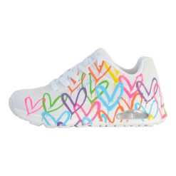 Damski Obuwie Sportowe Oddychające Skechers Uno Highlight Love, Białe. Białe buty sportowe lifestyle Skechers, bez wzorów, z materiału, casualowe, bez zapięcia. Za 385.00 zł.
