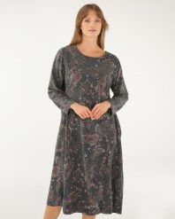 Sztruksowa sukienka w paisley. Szare sukienki Unisono, l, bez wzorów, z bawełny, bez kołnierzyka, bez ramiączek, midi. Za 269.00 zł.