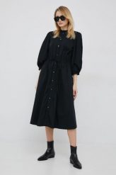 Polo Ralph Lauren sukienka bawełniana kolor czarny midi rozkloszowana. Czarne sukienki Polo Ralph Lauren, bez wzorów, z bawełny, bez kołnierzyka, bez ramiączek, midi, rozkloszowane. W wyprzedaży za 1,499.90 zł.