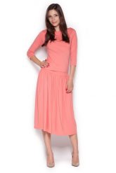 Różowy Dzianinowy Komplet Bluzka + Midi Spódnica. Czerwone bluzki Figl, l, bez wzorów, z dzianiny, bez kołnierzyka, bez ramiączek. Za 249.00 zł.