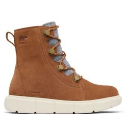 Botki Sorel. Brązowe botki Sorel, bez wzorów, bez obcasa, na płaskiej podeszwie, bez zapięcia. Za 469.99 zł.