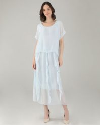 JEDWABNA SUKIENKA Z FALBANAMI. Sukienki Unisono, s, bez wzorów, z jedwabiu, bez kołnierzyka, bez ramiączek, mini. Za 279.00 zł.