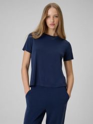 4F T-shirt regular gładki damski - granatowy XL. Niebieskie t-shirty 4f, xl, bez wzorów, z dzianiny, bez kołnierzyka, bez ramiączek. Za 79.99 zł.