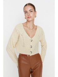 Trendyol Kardigan w kolorze żółtym rozmiar: S. Żółte swetry Trendyol, s, bez wzorów, ze splotem, bez ramiączek. Za 73.99 zł.