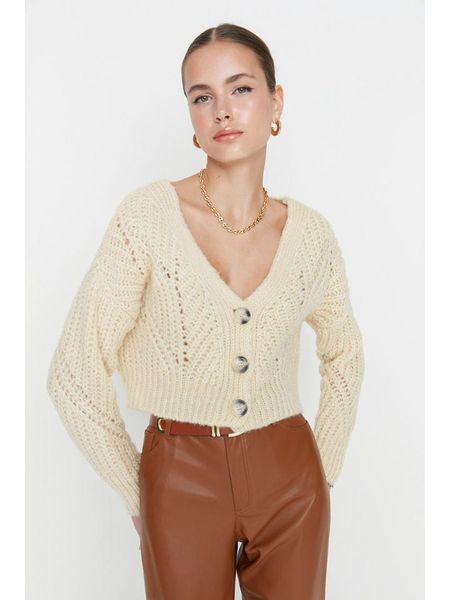 Trendyol Kardigan w kolorze żółtym rozmiar: S. Żółte swetry Trendyol, s, bez wzorów, ze splotem, bez ramiączek. Za 73.99 zł.