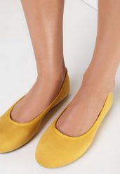 Żółte Balerinki Nixethis. Żółte baleriny Born2be, z aplikacjami, z materiału, eleganckie, z okrągłym noskiem, bez obcasa, na płaskiej podeszwie, bez zapięcia. W wyprzedaży za 37.49 zł.